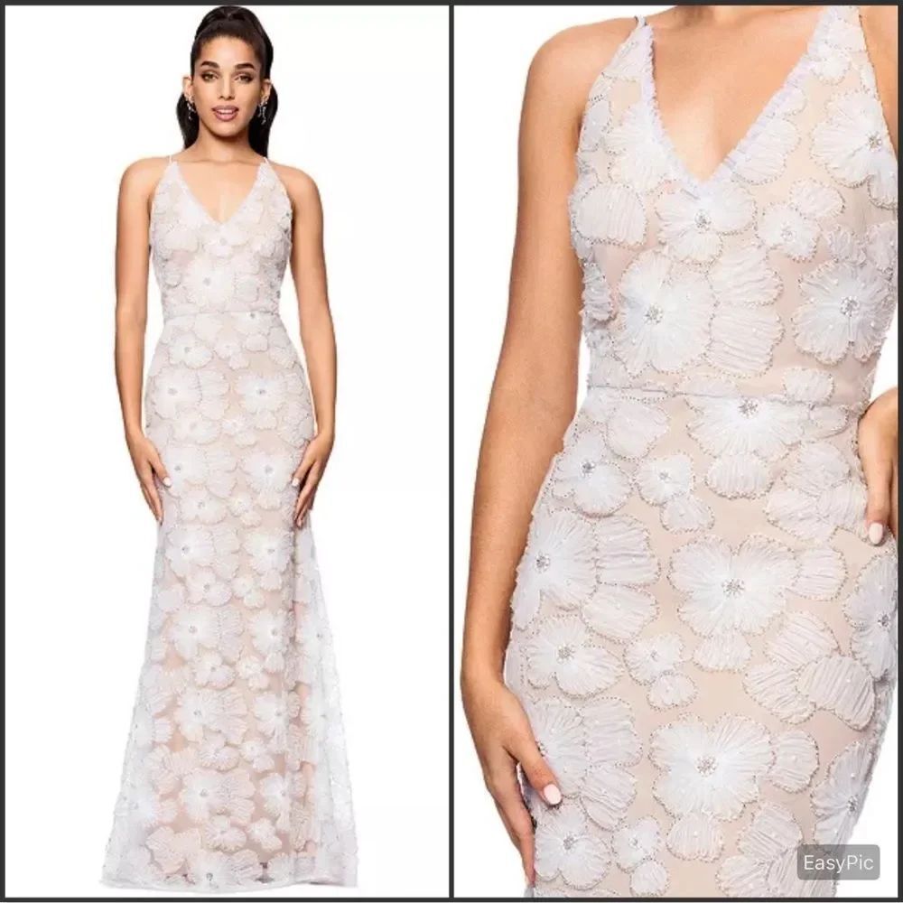 NWT Betsy & Adam Women's Embellished Floral Soutache Sleeveless Gown Dress White